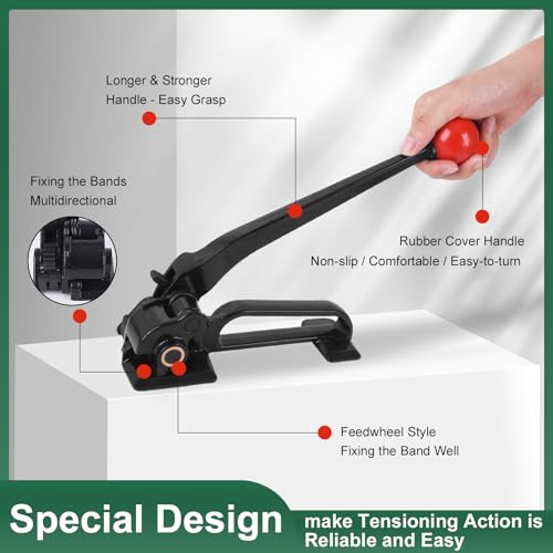Steel Banding Tensioner - Metal Banding Tool Feedwheel Banding Tensioner for Metal Strapping 3/8"~3/4" Width, Heavy-Duty Strapping Tool for High-Strength Package