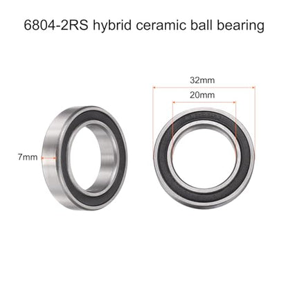 uxcell 6804-2RS Hybrid Ceramic Deep Groove Ball Bearings 20x32x7mm Si3N4 Silicon Nitride Balls Steel Rings Double Sealed Bearing for Motors, CNC Spindles (ABEC5) - size: 6804-2RS
