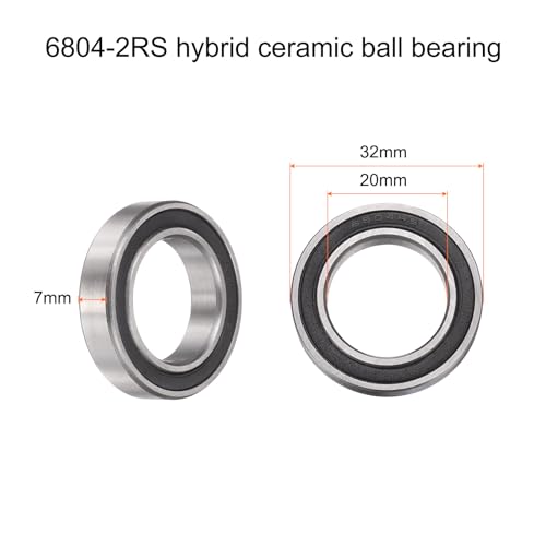uxcell 6804-2RS Hybrid Ceramic Deep Groove Ball Bearings 20x32x7mm Si3N4 Silicon Nitride Balls Steel Rings Double Sealed Bearing for Motors, CNC Spindles (ABEC5) - size: 6804-2RS