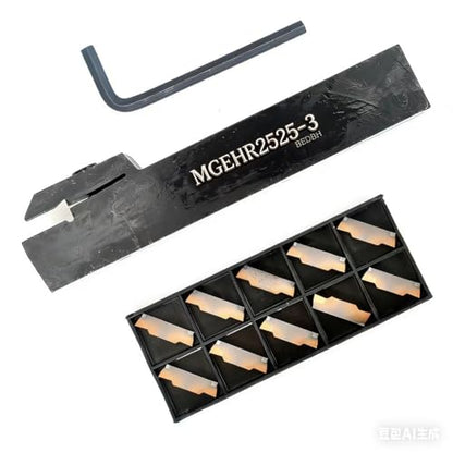 MGEHR2525-4 Grooving Tool Holder with 10 Carbide Inserts, External Turning Tool Set, BDDH (MGEHR-3+MGMN300-M)