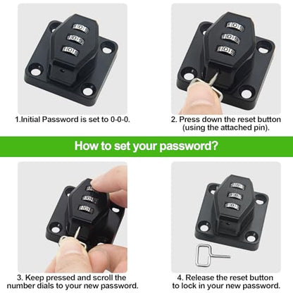 2 Pack Password Rotary Hasp Locks, Collapsible Solid 304 Stainless Steel - color: 2 Pack(Combination Lock) Black