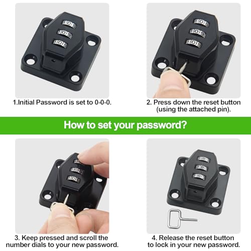 1 Pack Password Rotary Hasp Locks, Collapsible Solid 304 Stainless Steel - color: 1 Pack(Combination Lock) Black