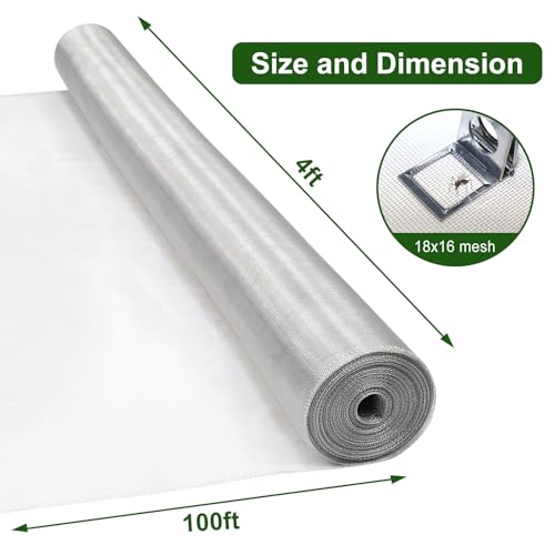 Aluminum Window Screen mesh, 4'x100' Replacement Mosquito Net Roll, Silver - color: Silver, size: 4'x100'