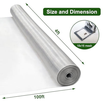 Aluminum Window Screen mesh, 4'x100' Replacement Mosquito Net Roll, Silver - color: Silver, size: 4'x100'