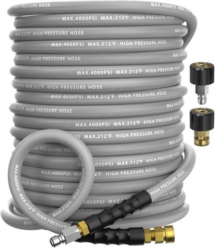 Pressure Washer Hose 100FT with 3/8'' Quick Connect, 4200 PSI - color: Gray, size: 100FT