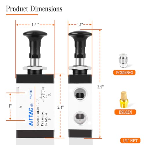 AirTAC 3L210-08 1/4"NPT 3/2 Way Air Hand Lever Pneumatic Control Valve - size: 1/4"NPT, style: 3 Way 2 Position