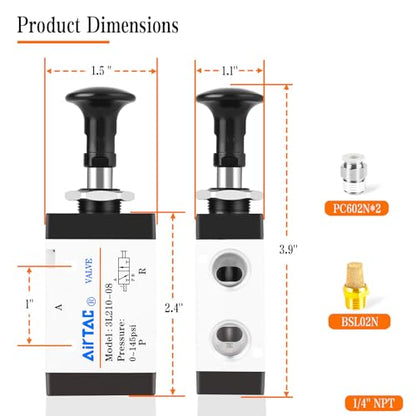 AirTAC 3L210-08 1/4"NPT 3/2 Way Air Hand Lever Pneumatic Control Valve - size: 1/4"NPT, style: 3 Way 2 Position