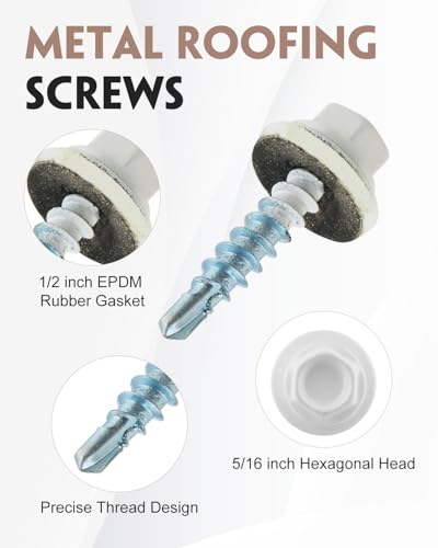 300 Pcs #10 x 1 White Self Tapping Screws with Rubber Washer - color: White
