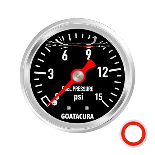 0-15psi Glycerin Filled Fuel Pressure Gauge, 1-1/2" Black Dial Size, 304 Stainless Steel Case, 1/8" NPT Center Back Mount, with High Accuracy, for Measuring Fuel Pressure - size: 0-15psi, style: Back Mount(Black Dial)
