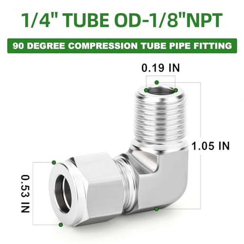 TAISHER 1PCS 316 Stainless Steel 90 Degree Compression Tube Pipe Fitting Connector, 1/4" Tube OD x 1/8" NPT Male Adapter - size: 1/4" OD x 1/8" MNPT