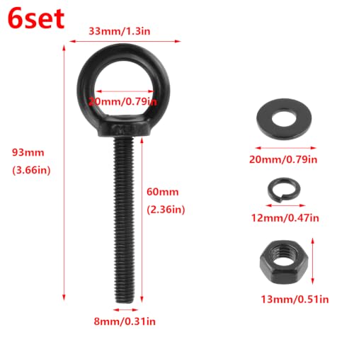 Antrader Lifting Shoulder Eye Bolts,M8 Eye Bolt,M8 x 60mm,Black,6 Sets - size: M8 x 60mm