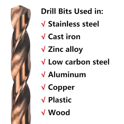 Cobalt Extra Long Drill Bits Set(5PCS), M35 High Speed Steel Extension Drill Bit, 12" Deep Hole Drilling for Stainless Steel, Plastic and Wood - size: 5PCS(1/8"-3/8")