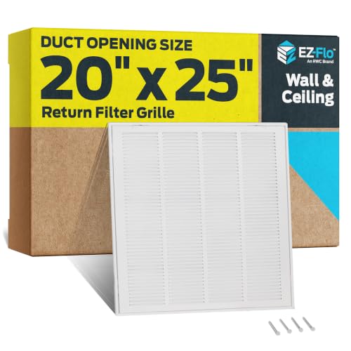 EZ-FLO 20 x 25 Inch (Duct Opening) White Return Air Vent Cover for Wall or Ceiling, Solid Steel Return Air Grille, HVAC Air Return, 61633 - size: 20 in. x 25 in.