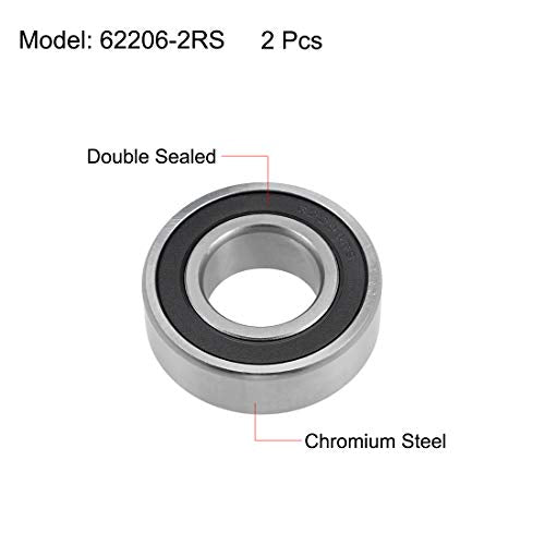uxcell 62206-2RS Deep Groove Ball Bearings 30mm x 62mm x 20mm Double Sealed Chrome Steel Z2 ABEC1 2pcs - size: 30x62x20mm