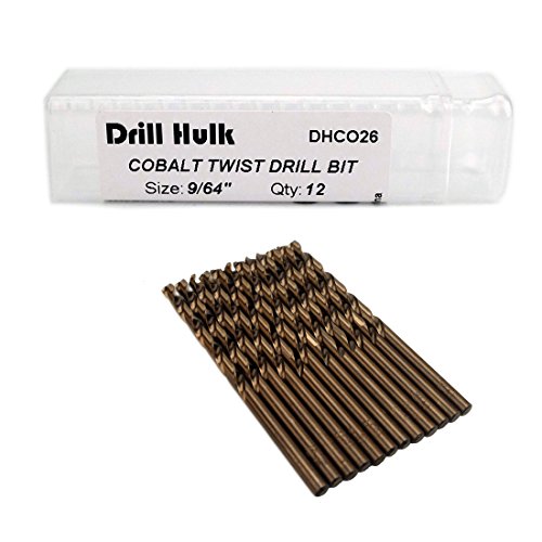 Pack of 12, 9/64-Inch Cobalt Steel M35 Jobber Length Twist Drill Bits for Hard Metal, Stainless Steel - size: 9/64 in
