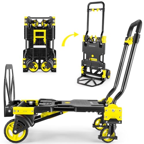 Folding Hand Truck Dolly, 330lb Convertible 4 to 2 Wheel Moving Cart,Yellow - size: 330LB Yellow