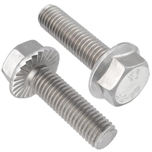 VGBUY M10-1.5 x 25mm Flanged Hex Head Bolts,304 Stainless Steel 18-8,Fully Threaded,Silver External Flange Hex Drive Screws,Pump,Fix Car,DIY Project(16Pcs) - size: M10x25mm