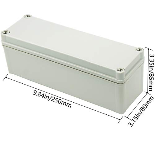 Zulkit Junction Box ABS Plastic Dustproof Waterproof IP67 Junction Boxes Universal Electrical Project Enclosure DIY Electronic Project Box Grey 9.84 x 3.15 x 3.35 inch (250 x 80 x 85 mm) - size: 9.84" x 3.15" x 3.35"
