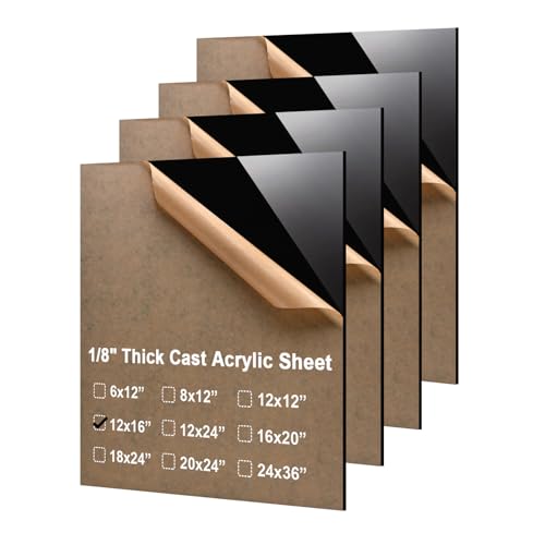KINLINK 12x16 Plexiglass Sheets 1/8 inch Thick - 3mm Black Cast Acrylic Sheet, Plastic Board Polycarbonate Sheet for DIY Project, Craft, Table Top, Acrylic Sign and Wedding Invitation 4 Pack - color: Black, size: 12x16