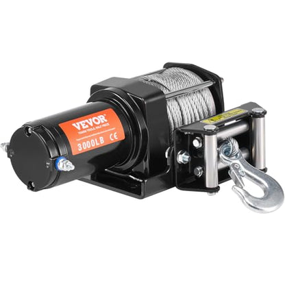 VEVOR ATV Winch, 3000 lb Electric Winch, 12V Small ATV UTV Winch with 3/16 in x 39 ft Steel Cable Roller Fairlead Wired Remote Control, IP55 Waterproof for Towing UTV ATV Car Vehicle Off-Road - size: 3000 LBS