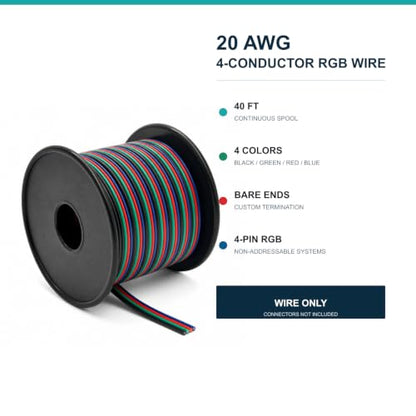 TUOFENG 20 AWG 4 Conductor Extension Wire for 4 Pin RGB LED Strips, 40 ft - size: 20 awg 4 parallel lines 40ft