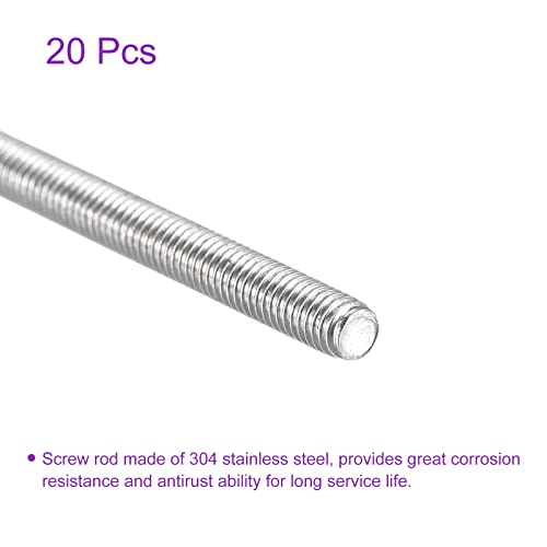 DMiotech 20 Pack M3 x 60mm Fully Threaded Rod 304 Stainless Steel Right Hand Threads Rod Bar Studs Clamps and U-Bolts - size: M3 x 60mm