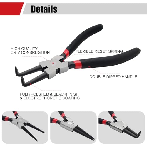 7" Snap Ring Pliers Set, 4PCS Heavy Duty Retaining Ring Pliers