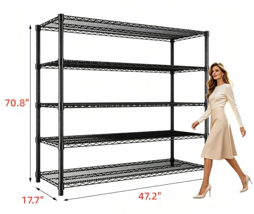 Garvee 5-Tier Wire Shelving 3200LBS Heavy Duty Storage Shelves Garage Rack - size: 47.2"W x 70.9"H x 17.7"D