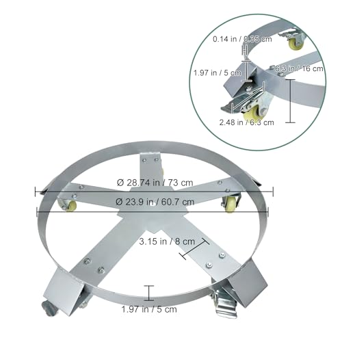 55 Gallon Drum Dolly, 1250lbs Load Capacity 55 Gallon Barrel Dolly Cart Drum Caddy with 5 Swivel Casters Wheel, Non Tipping Hand Truck Capacity Dollies for Warehouse Drum Handling (Silver Gray) - size: 55 Gallon 5 Wheels