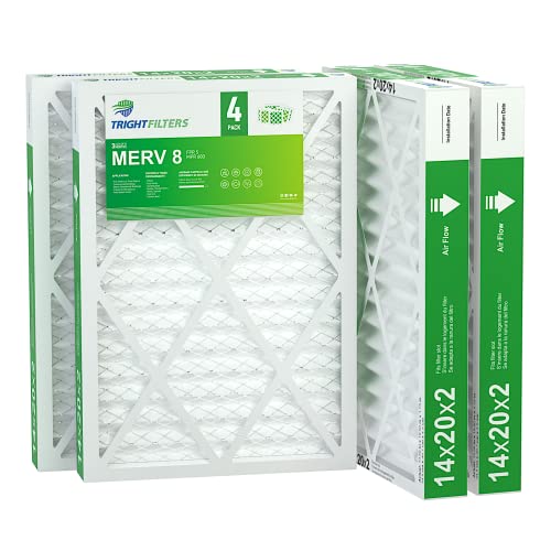 14x20x2 Air Filter TRIGHTFILTERS, Durable MERV 8 Pleated Home HVAC AC Furnace Heater Filters Replacement, Lightweight Compact Air Conditioner Filters 4 Pack - size: 19.6" x 13.6" x 1.8"