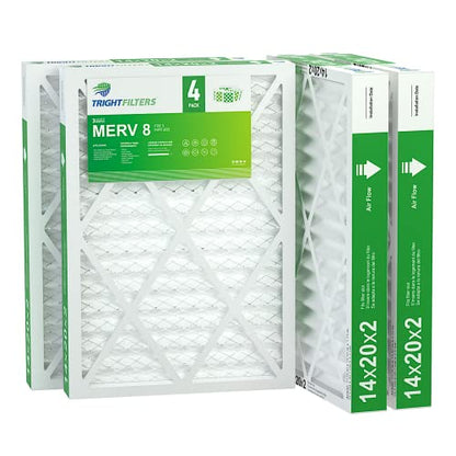 14x20x2 Air Filter TRIGHTFILTERS, Durable MERV 8 Pleated Home HVAC AC Furnace Heater Filters Replacement, Lightweight Compact Air Conditioner Filters 4 Pack - size: 19.6" x 13.6" x 1.8"