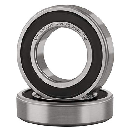 XiKe 2 Pcs 6005-2RS Double Rubber Seal Bearings 25x47x12mm, Pre-Lubricated and Stable Performance and Cost Effective, Deep Groove Ball Bearings. - size: 6005-2RS Size 25x47x12mm