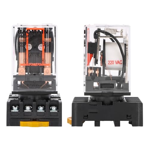 BAOMAIN MK2P-I 220VAC Coil DPDT 8-Pin Power Relay with DIN Rail Socket