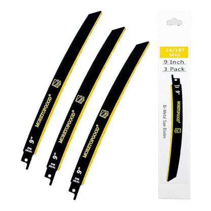 9 Inch 14/18 TPI Bi-Metal Reciprocating Saw Blades with Arc Edge, Japanese Teeth Saw Blades for Medium Metal Cutting,Cobalt Bi-Metal Saw Blades for Pipe,Carbide Alloy Steel,3 Pack - size: 9Inch