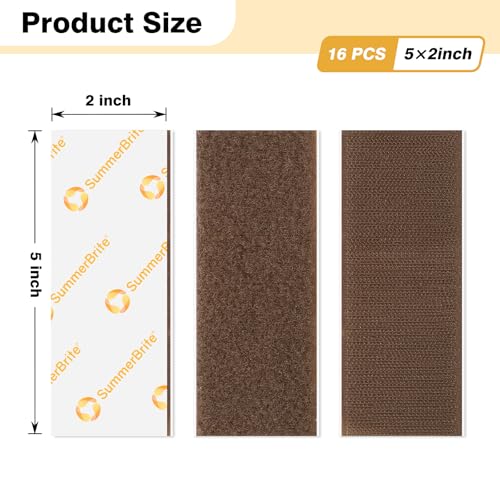 SummerBrite Hook and Loop Strips with Adhesive, Brown, 2 x 5 in, 16 Pairs - color: Brown, size: 2x5IN 16 Pairs