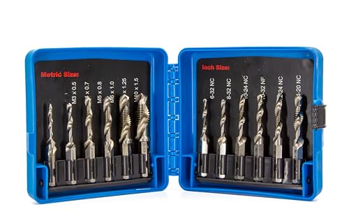 Drill America 12 Piece Combined Drill Tap and Countersink Set with 1/4" Quick Change Hex Shank, TDC Series - size: Set