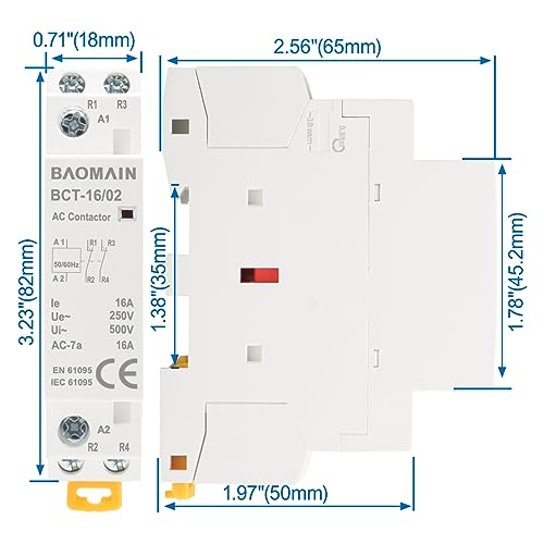 BAOMAIN 12V AC 2-Pole 16A Modular Contactor, 2NC, DIN Rail Mount