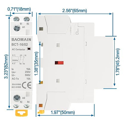 BAOMAIN 12V AC 2-Pole 16A Modular Contactor, 2NC, DIN Rail Mount