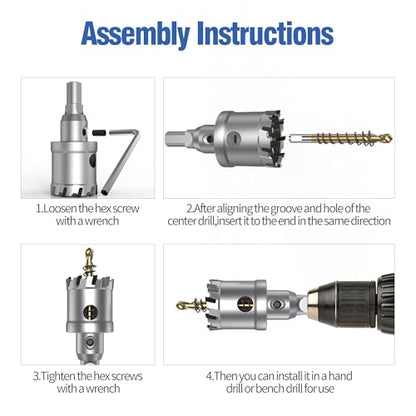 HUHAO TCT Hole Saw Kit 1-1/64"(26mm),Heavy Duty Tungsten Carbide Tipped Hole Drill Bit with Titanium-Plated Pilot Drill bit,Tipped Hole Cutters for Hard Metal,Alloy,Stainless Steel, Plastic,Iron - size: 1-1/64"(26mm)