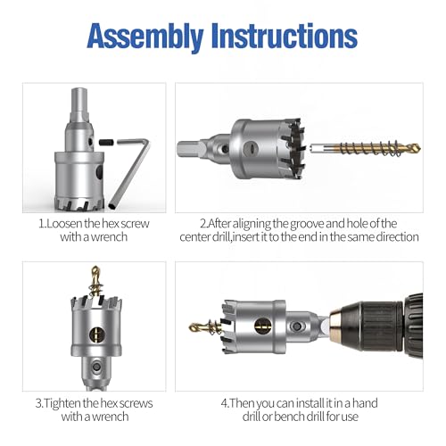 HUHAO TCT Hole Saw Kit 29/32"(23mm),Heavy Duty Tungsten Carbide Tipped Hole Drill Bit with Titanium-Plated Pilot Drill bit,Tipped Hole Cutters for Hard Metal,Alloy,Stainless Steel, Plastic,Iron - size: 29/32"(23mm)