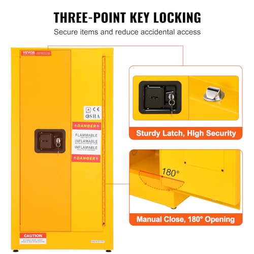 VEVOR Flammable Cabinet, 18" x 18" x 35", Yellow - size: 18" x 18" x 35"