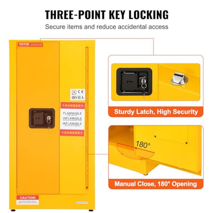 VEVOR Flammable Cabinet, 18" x 18" x 35", Yellow - size: 18" x 18" x 35"