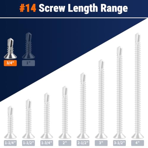 #14 x 3/4" Phillips Flat Head Sheet Metal Screws, Stainless Steel 410 Self Drilling Screws for Metal, Countersunk Head, Phillips Drive, Self Tapping, 50 Pack - size: #14 x 3/4"