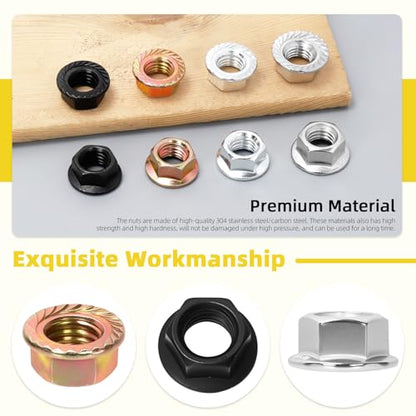 150Pcs M3 M4 M5 M6 M8 M10 Serrated Flange Nuts, Carbon Steel Yellow Zinc Plated Metric Flange Hex Lock Nuts for DIY Home Mechanism