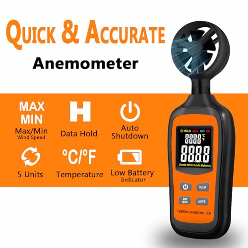 Digital Wind Speed Meter Anemometer,Handheld Air Flow Velocity Meter for Measuring Wind Speed/Temperature with 4 Digit Color Screen,for Shooting, HVAC, Drone Flying,Windsurfing, Sailing, Surfing - color: Black & 4 Digit Color Screen
