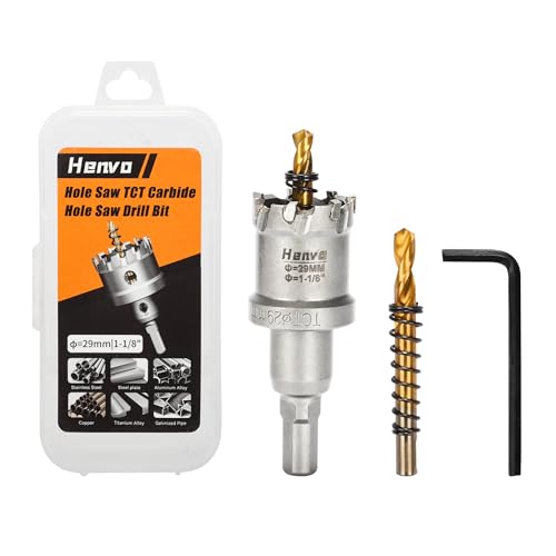Hole Saw 1-1/8" (29mm) Heavy Duty Carbide with 2 Pilot Drill Bits - Metal Hole Cutter Cuts Stainless Steel, Iron, Copper, Brass, Plastic - size: 29mm|1-1/8"