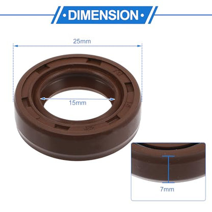 Oil Seal Ring Rotary Shaft Seal FKM Rubber 15x25x7mm 2Pcs Brown - size: 15x25x7mm
