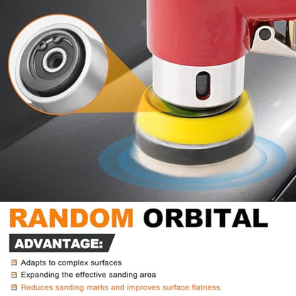 SI FANG Mini Random Orbital Air Sander Kit, Pneumatic Polisher 1/2/3 inch - style: 1"2"3" Buffer&Sander Kit Red