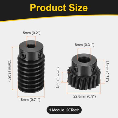 uxcell Worm Gear Set 1 Mod 20T 1:20 Reduction Rate,Gear 8mm,Rod 5mm Bore - size: Gear 8mm, Rod 5mm Bore