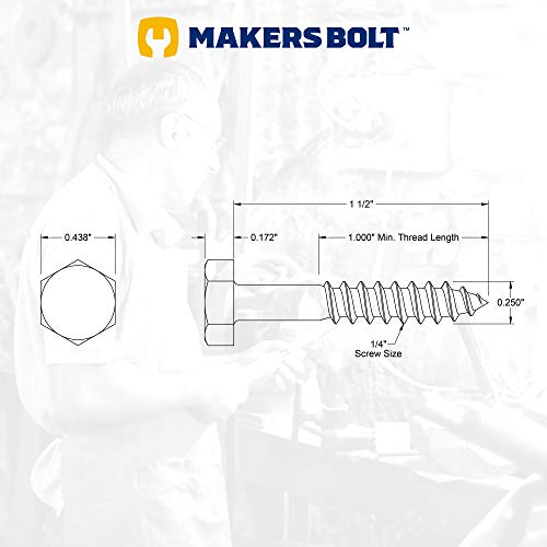 1/4" x 1-1/2" Stainless Steel Hex Lag Bolts (25 pcs) Black Oxidized in USA by Makers Bolt - size: 1/4 x 1-1/2 (25 pcs)